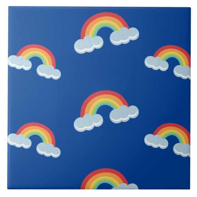 Cute Rainbow with Clouds Pattern Ceramic Tile (Front)