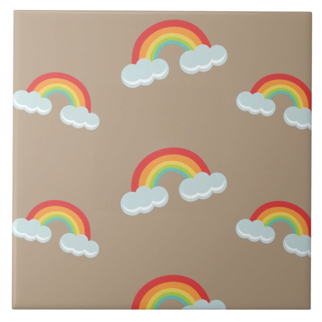 Cute Rainbow with Clouds Pattern Ceramic Tile (Front)