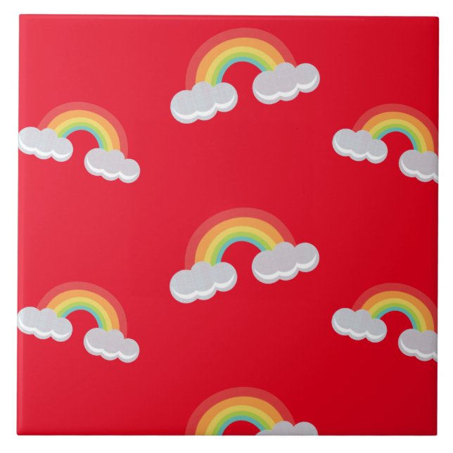 Cute Rainbow with Clouds Pattern Ceramic Tile (Front)