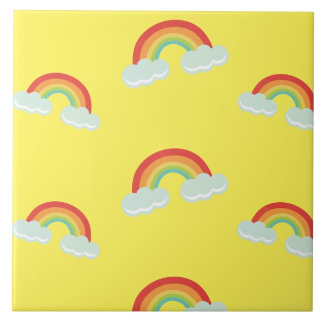 Cute Rainbow with Clouds Pattern Ceramic Tile (Front)