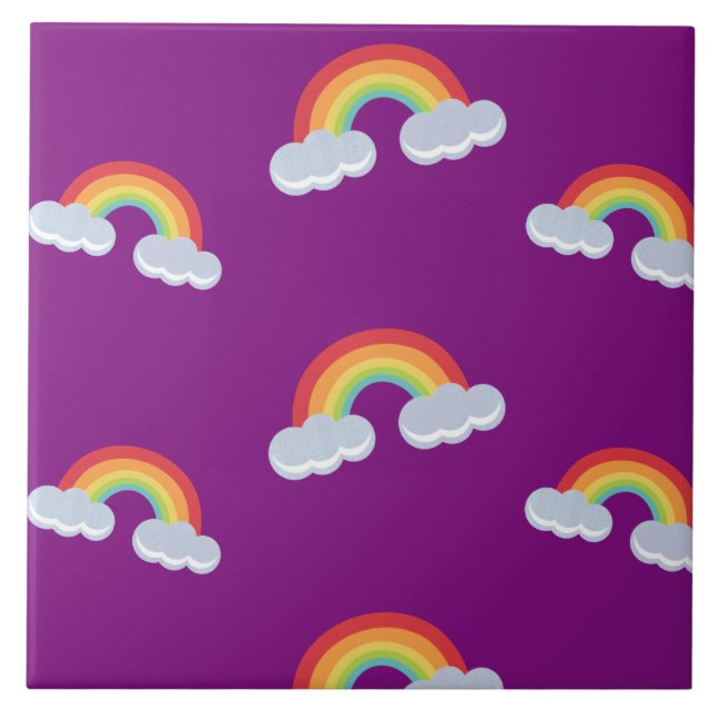 Cute Rainbow with Clouds Pattern Ceramic Tile (Front)