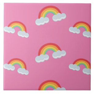 Cute Rainbow with Clouds Pattern Ceramic Tile