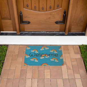 Cute Rainbow with Clouds Pattern Fiber Doormat