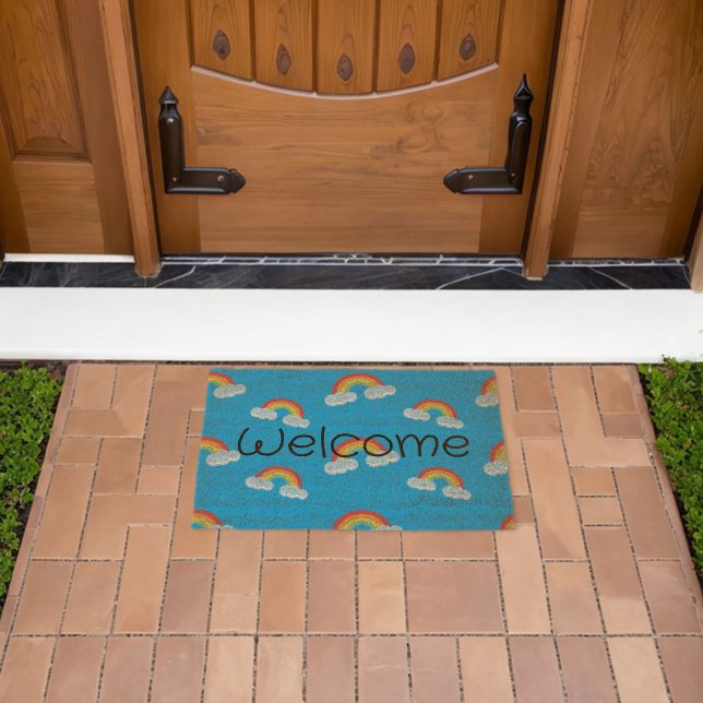 Cute Rainbow with Clouds Pattern Fiber Doormat (Insitu (Outdoor))