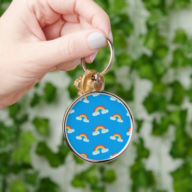 Cute Rainbow with Clouds Pattern Keychain (Hand)