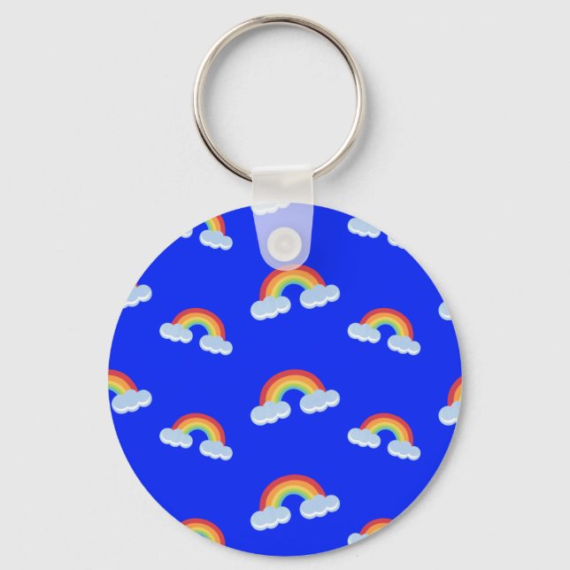 Cute Rainbow with Clouds Pattern Keychain (Front)