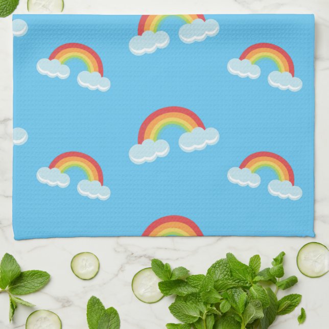 Cute Rainbow with Clouds Pattern Kitchen Towel (Folded)