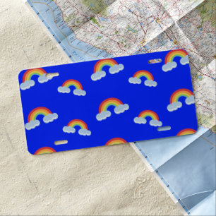 Cute Rainbow with Clouds Pattern License Plate