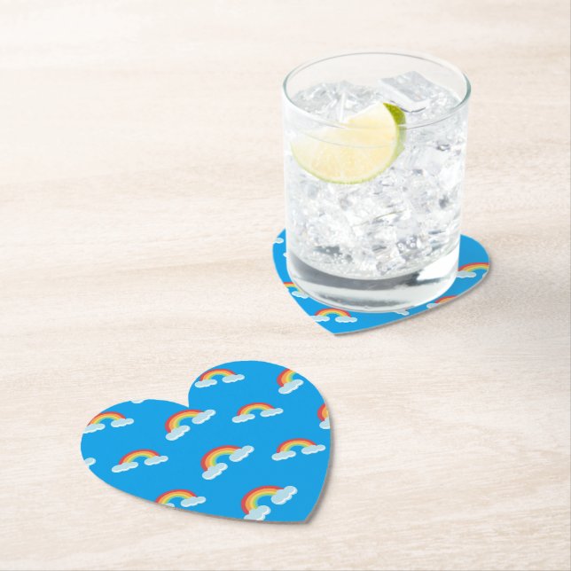 Cute Rainbow with Clouds Pattern Paper Coaster (Insitu)