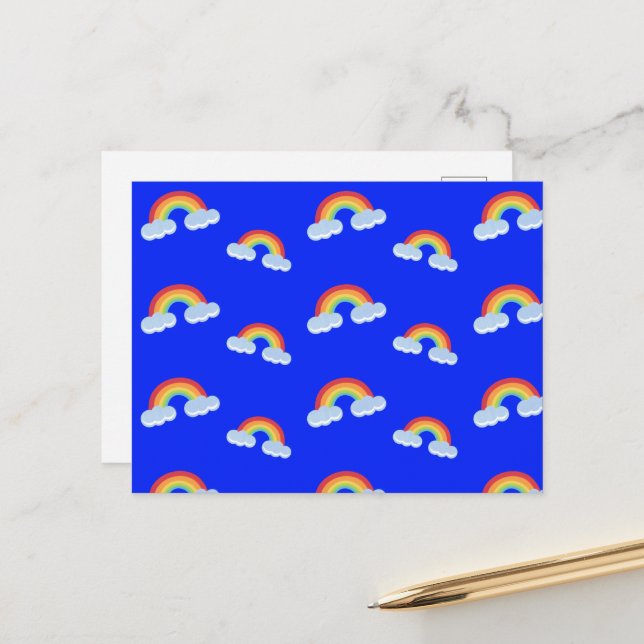 Cute Rainbow with Clouds Pattern Postcard (Front/Back In Situ)