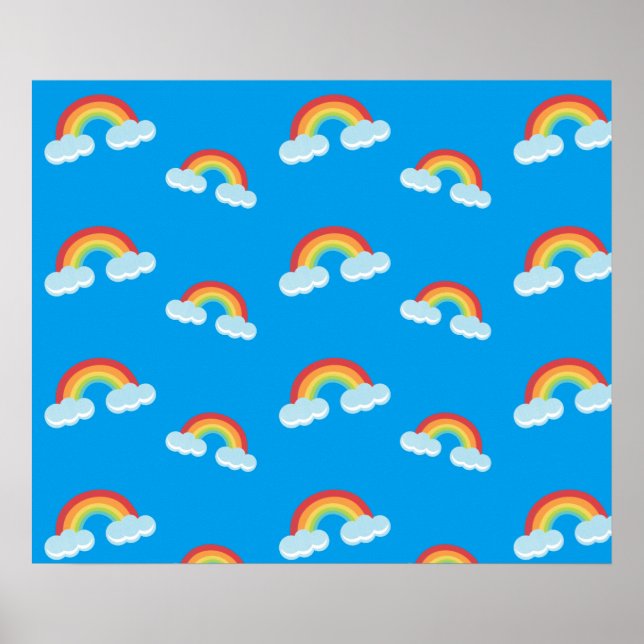 Cute Rainbow with Clouds Pattern Poster (Front)