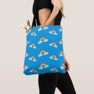 Cute Rainbow with Clouds Pattern Tote Bag