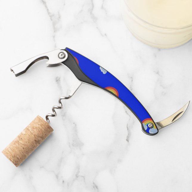 Cute Rainbow with Clouds Pattern Waiter's Corkscrew (Front)