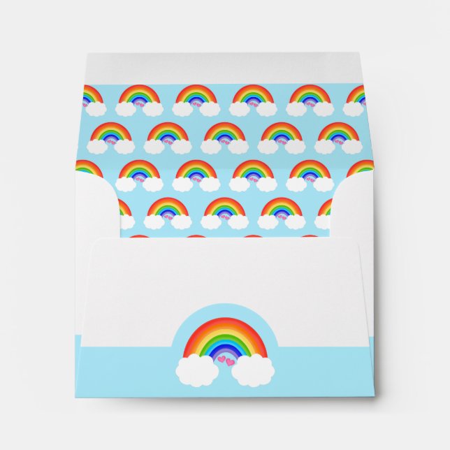 Cute Rainbow With White Clouds and Pink Hearts Envelope (Back (Bottom))