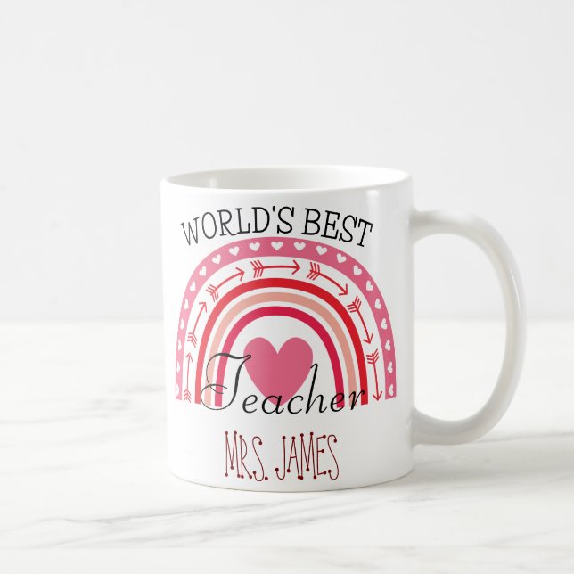 Cute Rainbow World's Best Teacher Valentine Gift Coffee Mug (Right)