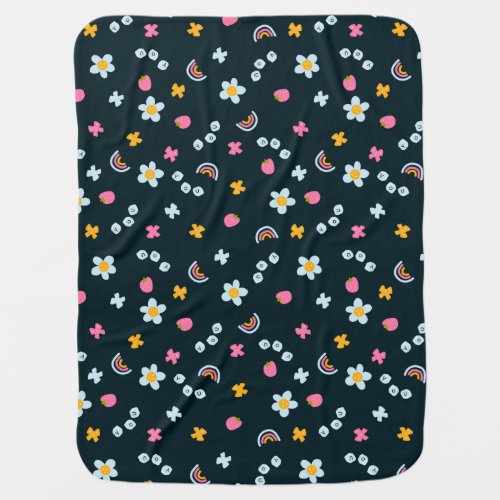Cute rainbows and butterflies and smiling flowers baby blanket