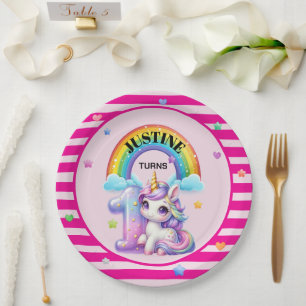 Cute Rainbows and Unicorn 1st Birthday Paper Plates