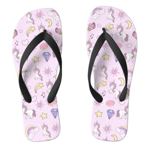 Cute Rainbows and Unicorn Pattern  Flip Flops