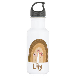 Cute Rainbows Butterflies Pink Brown Bohemian Stainless Steel Water Bottle