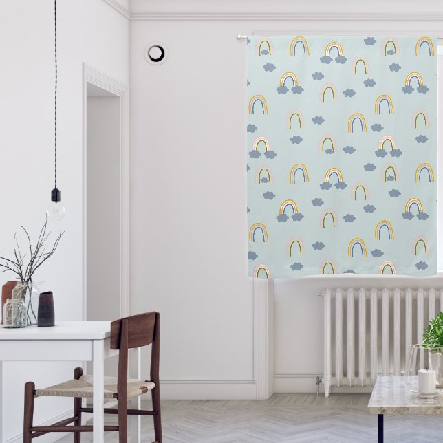 Cute Rainbows & Clouds Pale Blue Baby Boy Nursery Blackout Curtains (Living Room)