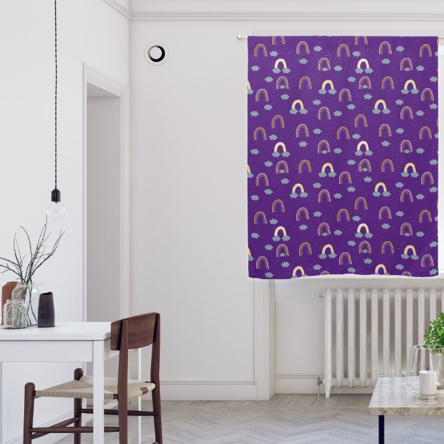 Cute Rainbows & Clouds Royal Purple Baby Nursery Blackout Curtains (Living Room)
