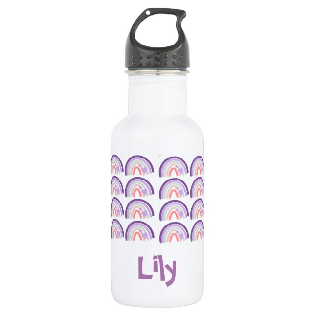Cute Rainbows  Colorful Purple Tones Stainless Steel Water Bottle (Front)