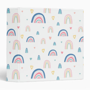 Cute Rainbows & Hearts Pattern 3 Ring Binder