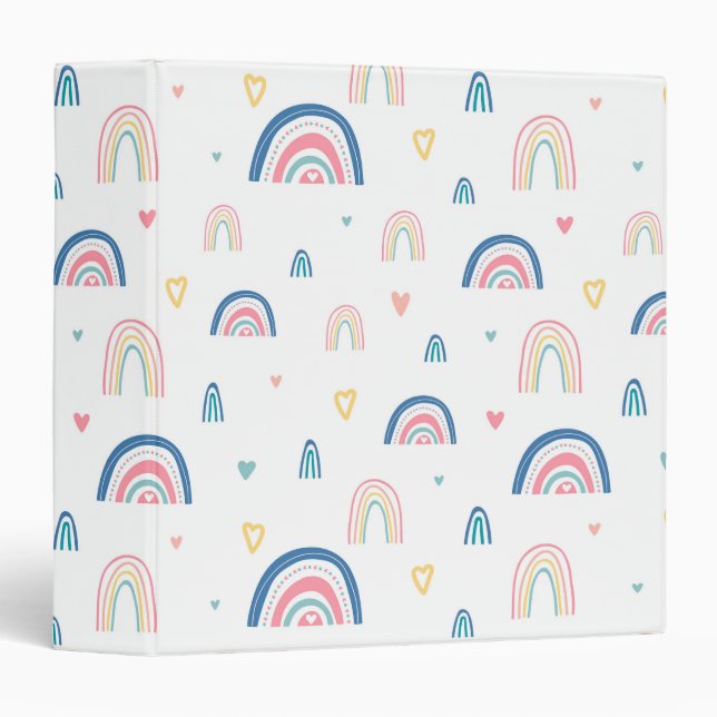 Cute Rainbows & Hearts Pattern 3 Ring Binder (Front/Spine)