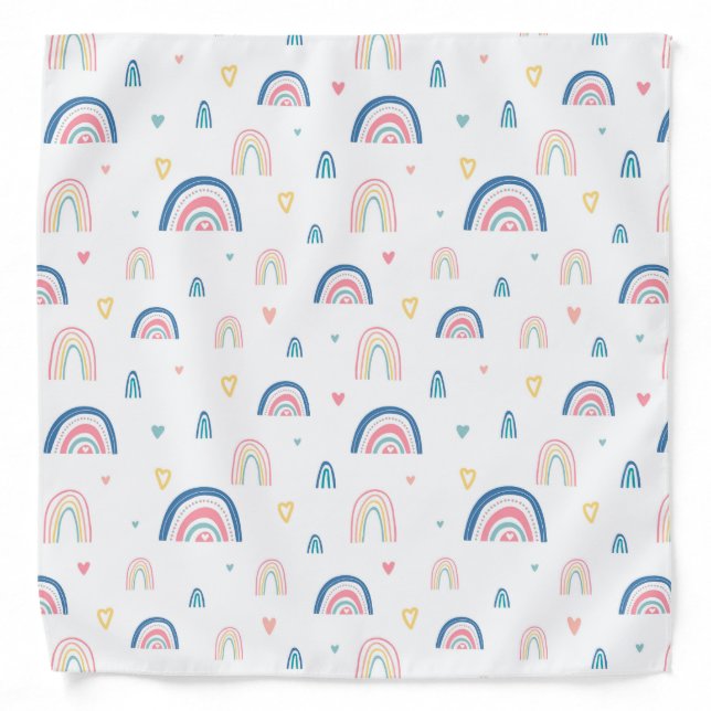 Cute Rainbows & Hearts Pattern Bandana (Front)