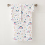 Cute Rainbows &amp; Hearts Pattern Bath Towel Set
