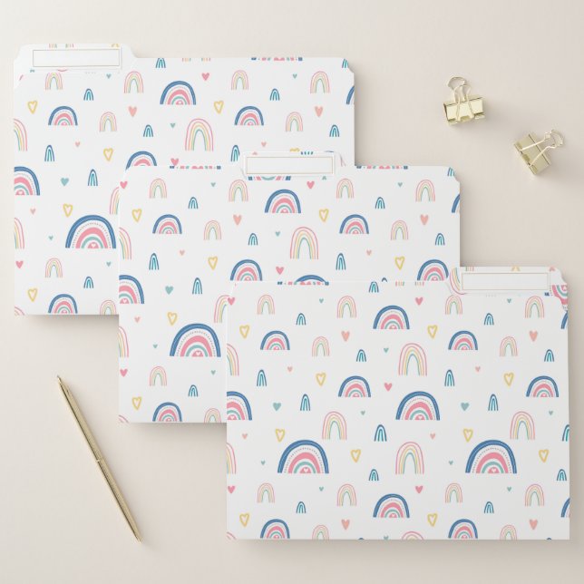 Cute Rainbows & Hearts Pattern File Folder (Set)