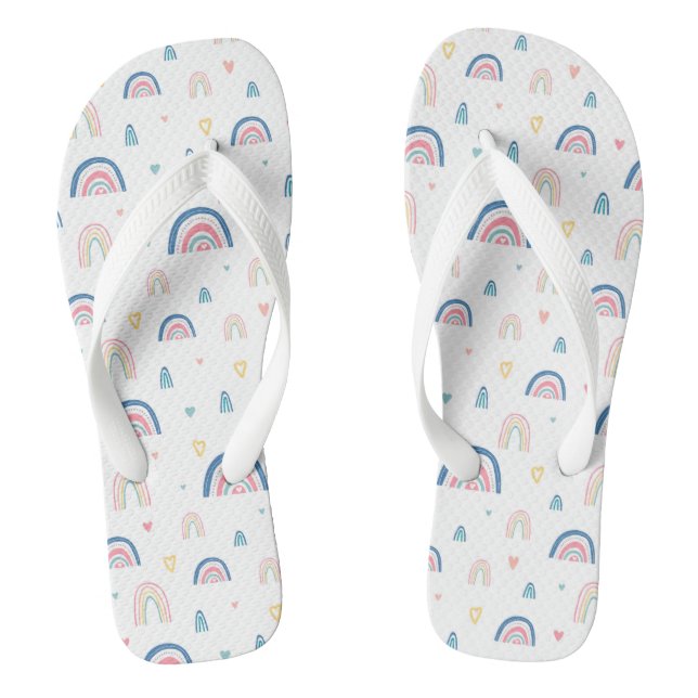 Cute Rainbows & Hearts Pattern Flip Flops (Footbed)
