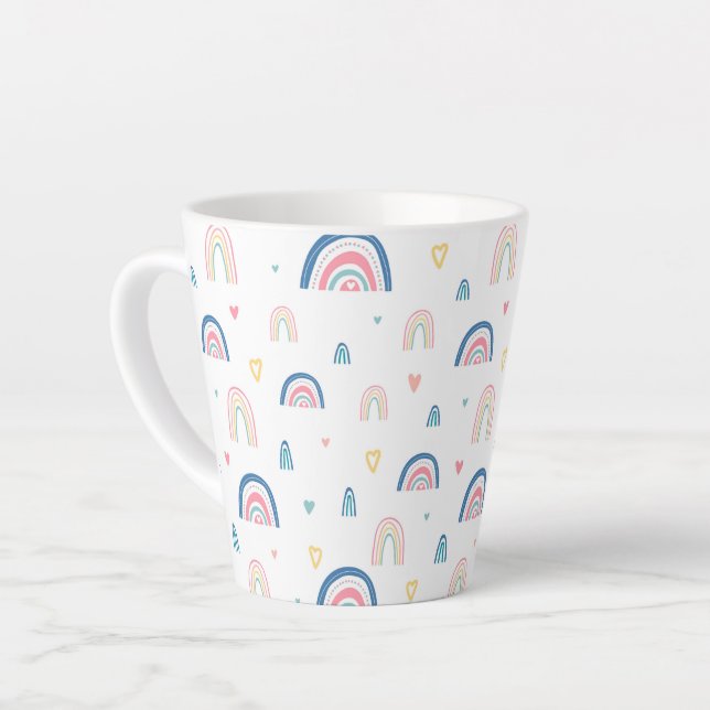 Cute Rainbows & Hearts Pattern Latte Mug (Left Angle)