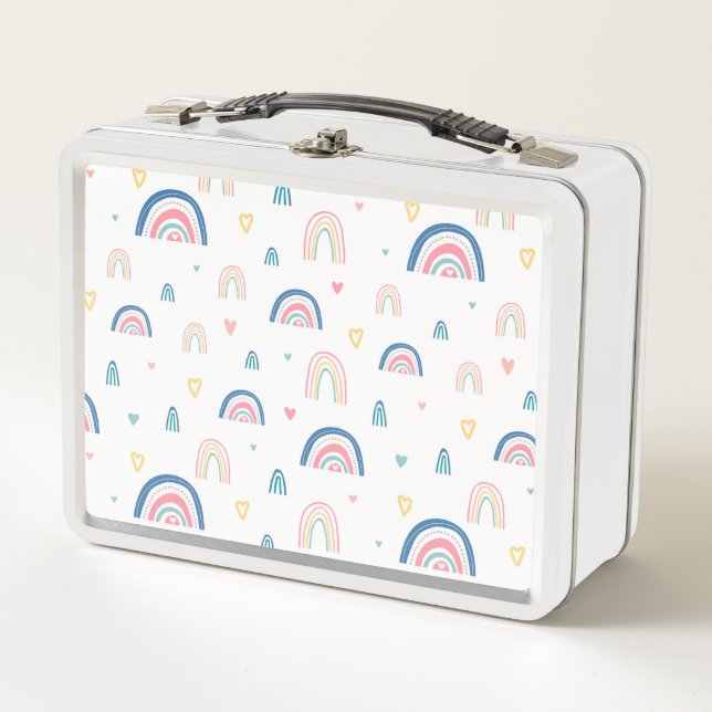Cute Rainbows & Hearts Pattern Metal Lunch Box (Front)