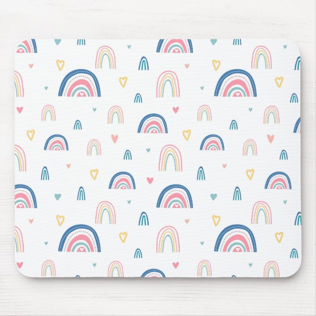 Cute Rainbows & Hearts Pattern Mouse Pad (Front)