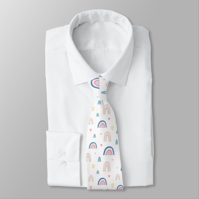 Cute Rainbows & Hearts Pattern Neck Tie (Tied)