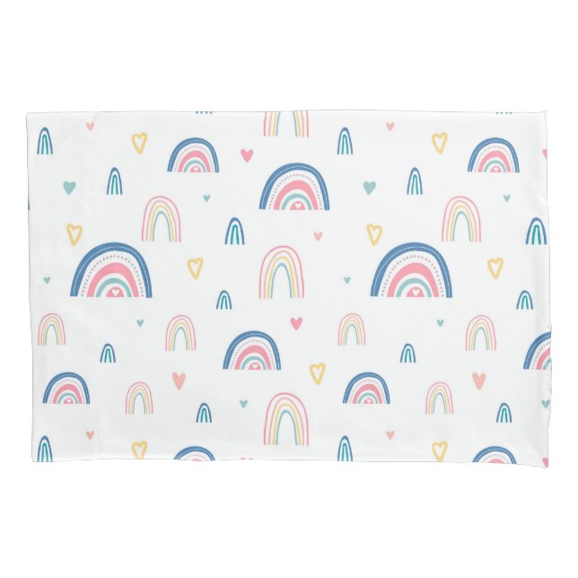 Cute Rainbows & Hearts Pattern Pillow Case (Front)