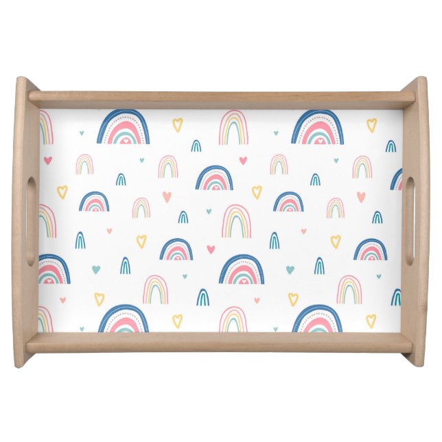 Cute Rainbows & Hearts Pattern Serving Tray (Front)