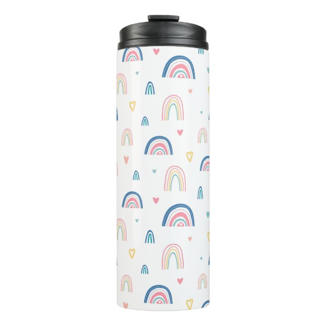 Cute Rainbows & Hearts Pattern Thermal Tumbler (Front)