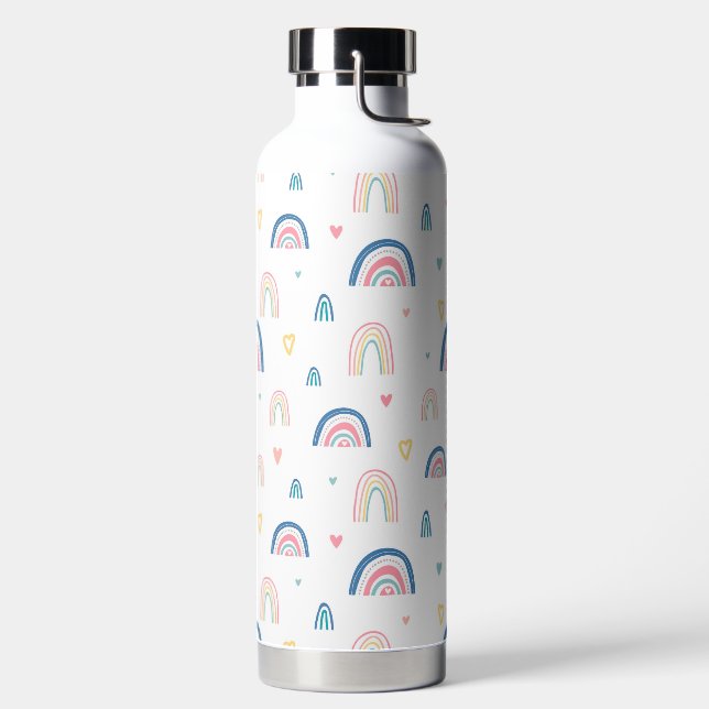 Cute Rainbows & Hearts Pattern Water Bottle (Left)