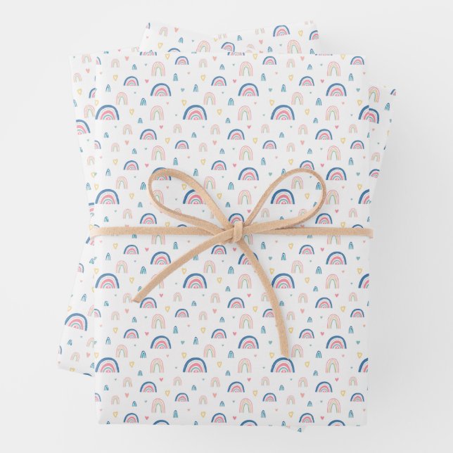 Cute Rainbows & Hearts Pattern Wrapping Paper Sheets (In situ)