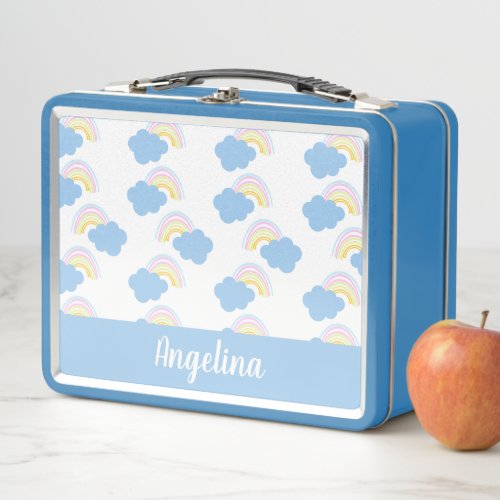 Cute Rainbows Pattern Colorful Name Metal Lunch Box