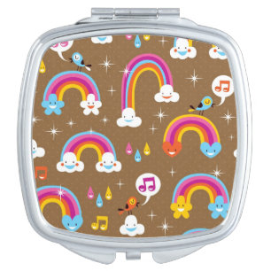 cute rainbows pattern compact mirror