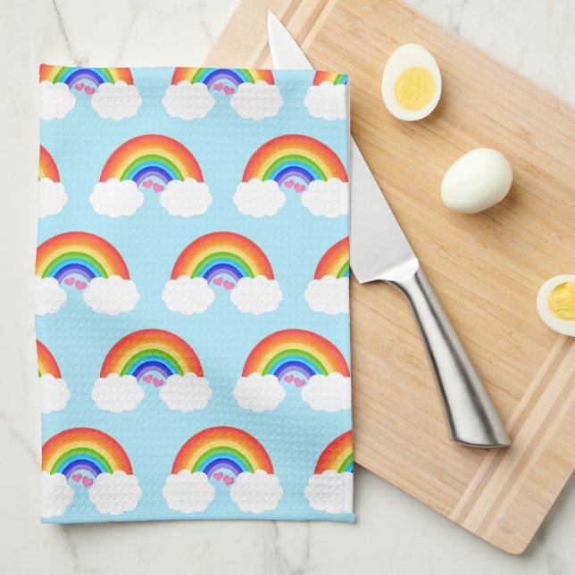 Cute Rainbows With Hearts Pattern Kitchen Towel (Quarter Fold)