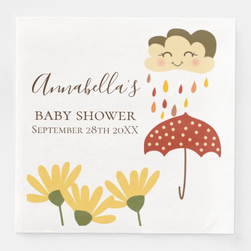 Cute Raincloud and Umbrella Gender Neutral Baby Paper Dinner Napkins