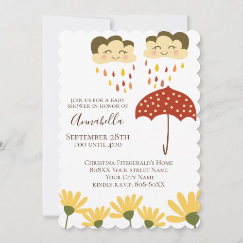 Cute Rainclouds and Umbrella Gender Neutral Invitation