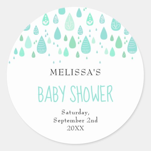 Cute Raindrops Baby Shower  Sprinkle Classic Round Sticker