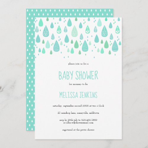 Cute Raindrops Baby Shower  Sprinkle Invitation