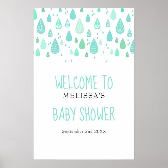 Cute Raindrops Baby Shower / Sprinkle Welcome Sign (Front)