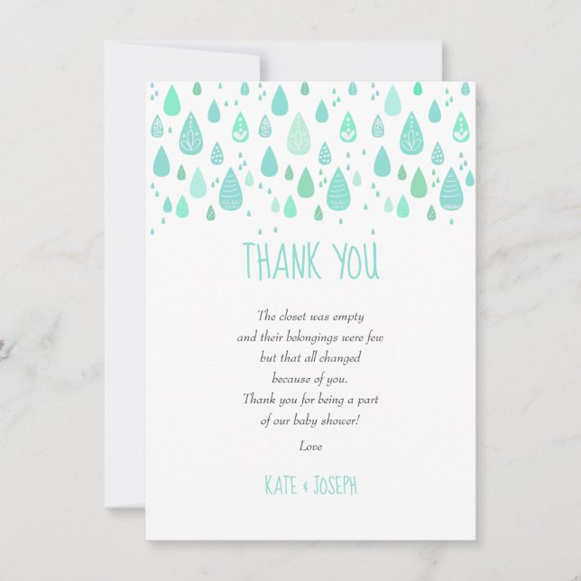 Cute Raindrops Baby Shower Thank You Poem Card (Front)